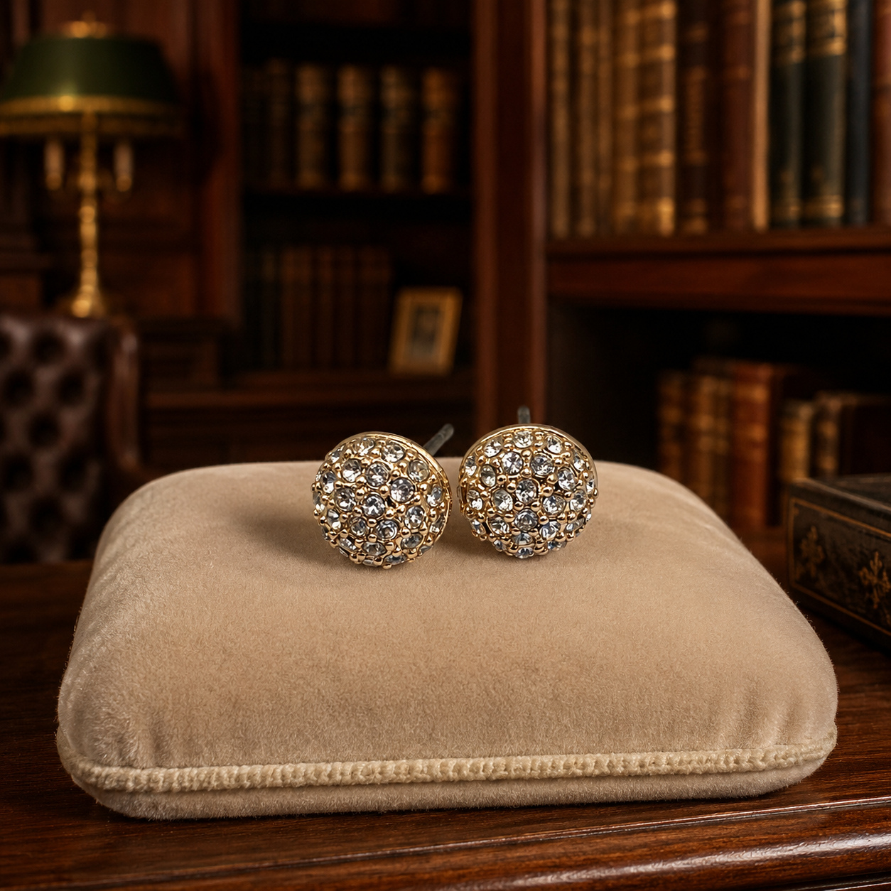 Silver Tone Stud Earrings with Pink and Clear Glass Stones