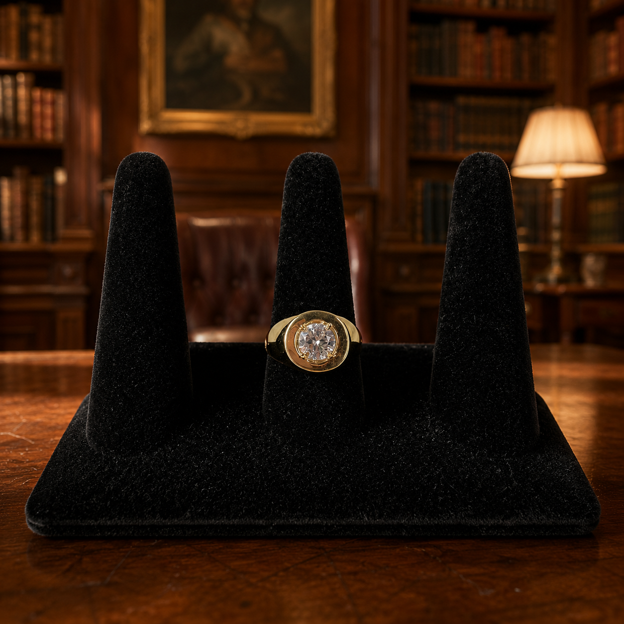Gold Tone Colorless Glass Solitaire Men's Ring