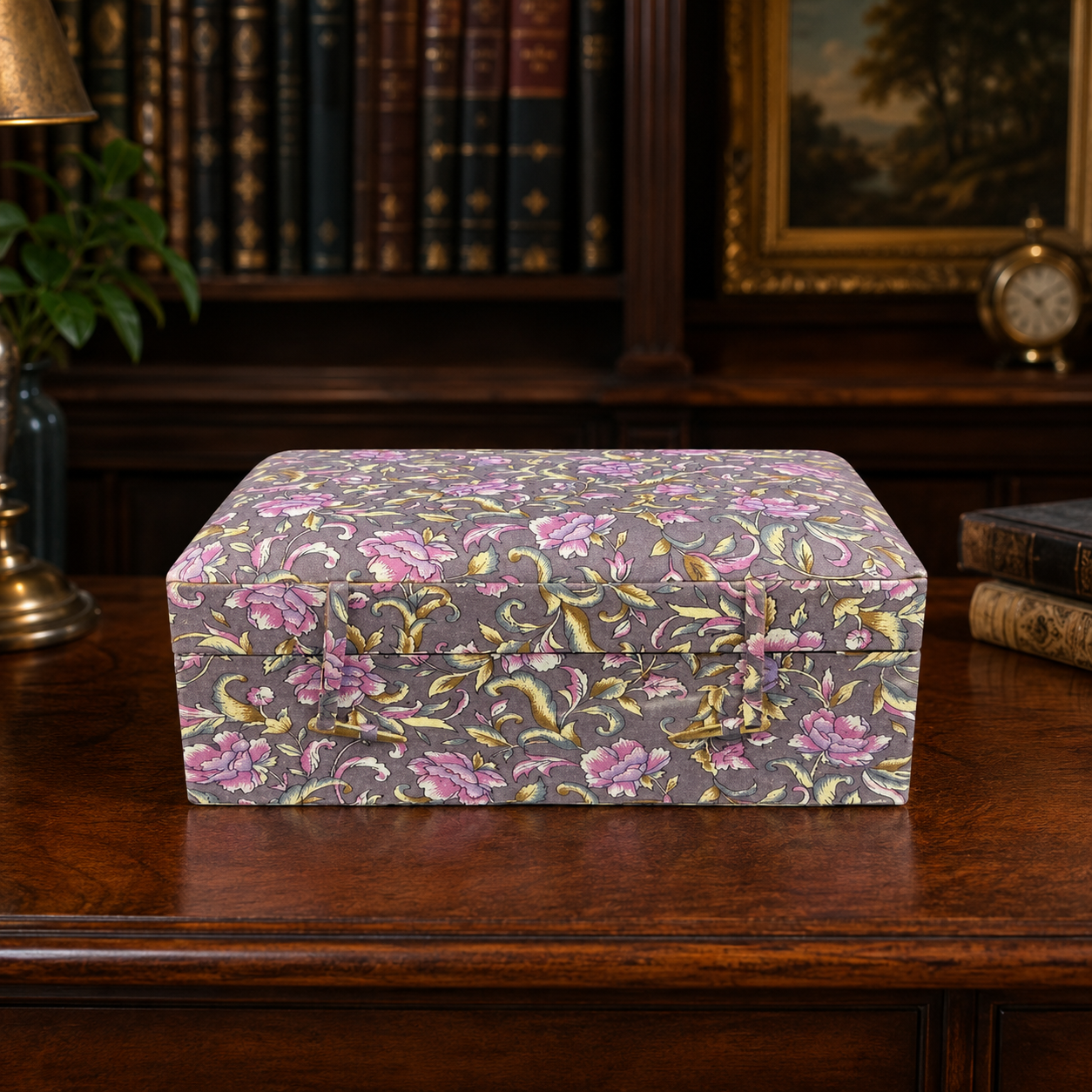 Vintage Floral Fabric Jewelry Box With Ring Rolls