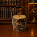 Vintage Mid-Century Modern Marbled Ice Bucket Yellow Lid Chrome Handle