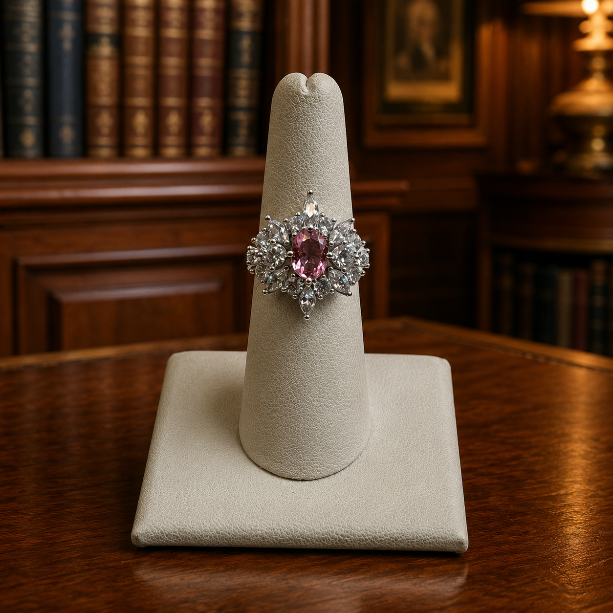 Bomb Party The Scarlett Ring Rhodium Plated Pink Lab Tourmaline Cluster Size 7