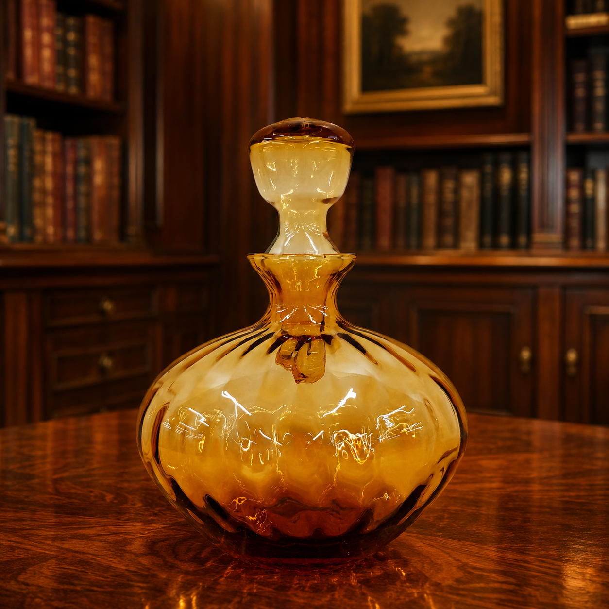 11" Tall Hand Blown Amber Glass Decanter w/ Stopper