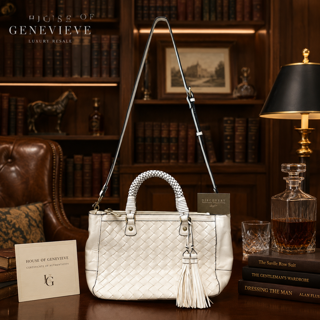 Patricia Nash Cortona Ivory Woven Leather Tote Bag with Tassel Charm
