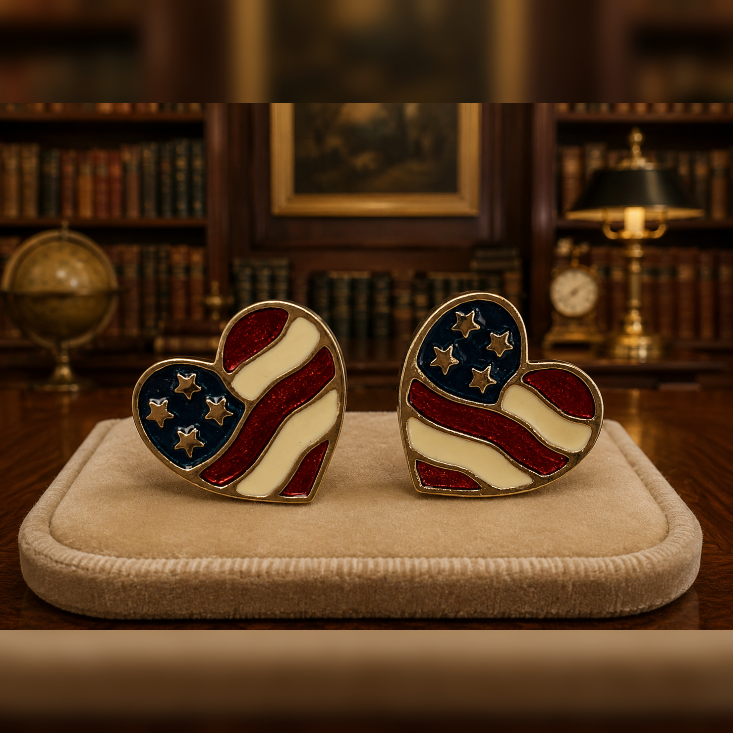 Vintage Avon Heart of America Enamel Flag Stud Earrings