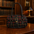 Chaps Women's Red Green Black Plaid Tartan Shoulder Bag Handbag Gold Hardware