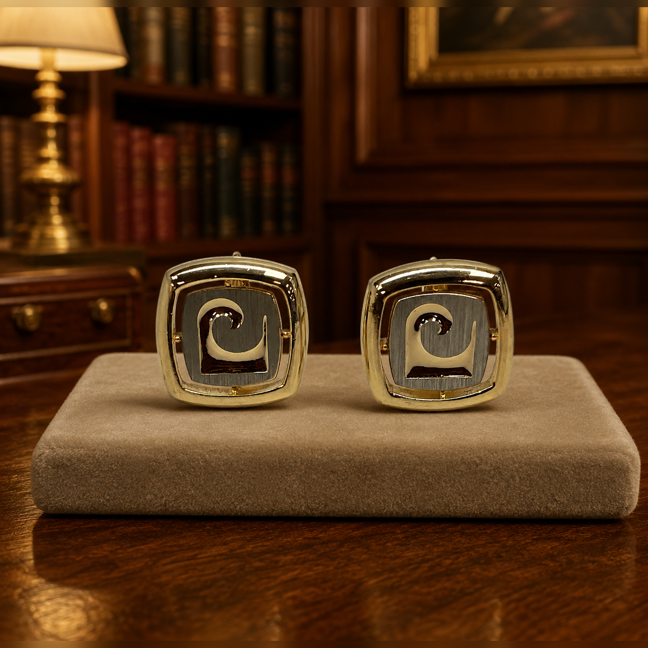 Pierre Cardin Two-Tone Gold Swirl Logo Cufflinks