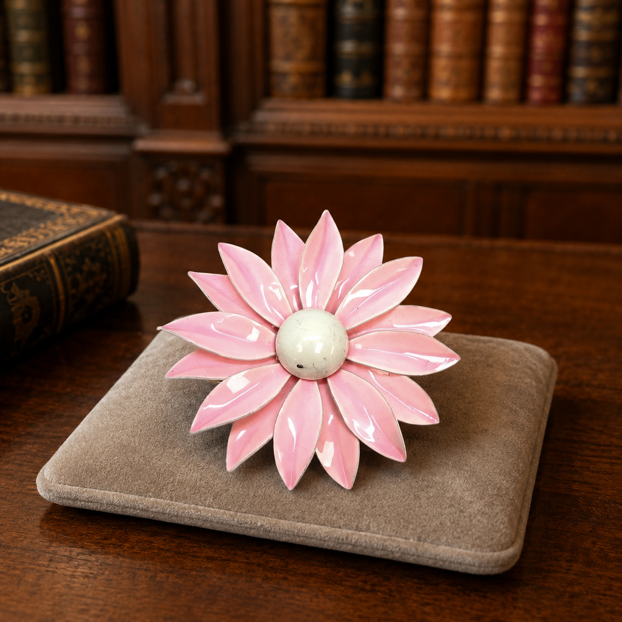 Vintage Emmons Pink Enamel Flower Brooch