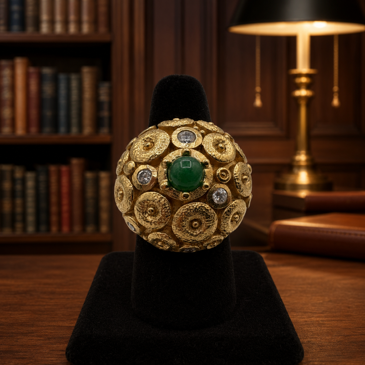 Rivka Friedman China Gold Clad Stone & CZ Domed Statement Ring Size 7.5 (Stone Variant A)