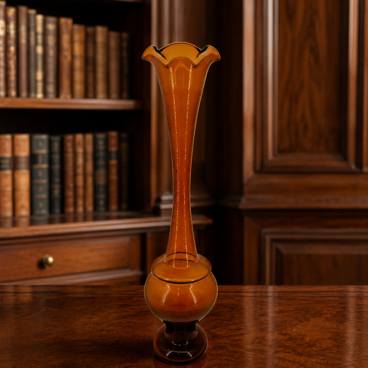 Vintage Kreiss Handmade Amber Glass Bud Vase