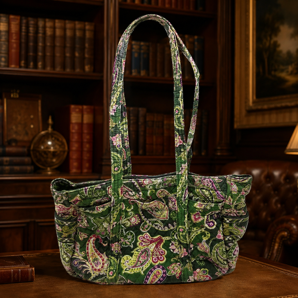 Vera Bradley Quilted Paisley Fabric Shoulder Tote Bag Green Multicolor
