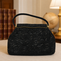 Women's Black Beaded Embroidered Clutch