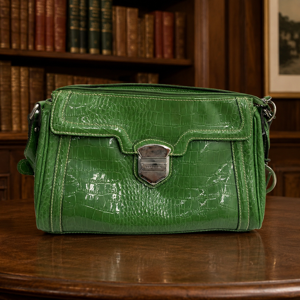 Vintage Liz Claiborne Green Faux Croc Embossed Shoulder Bag with Silver Hardware | Retro Y2K Handbag