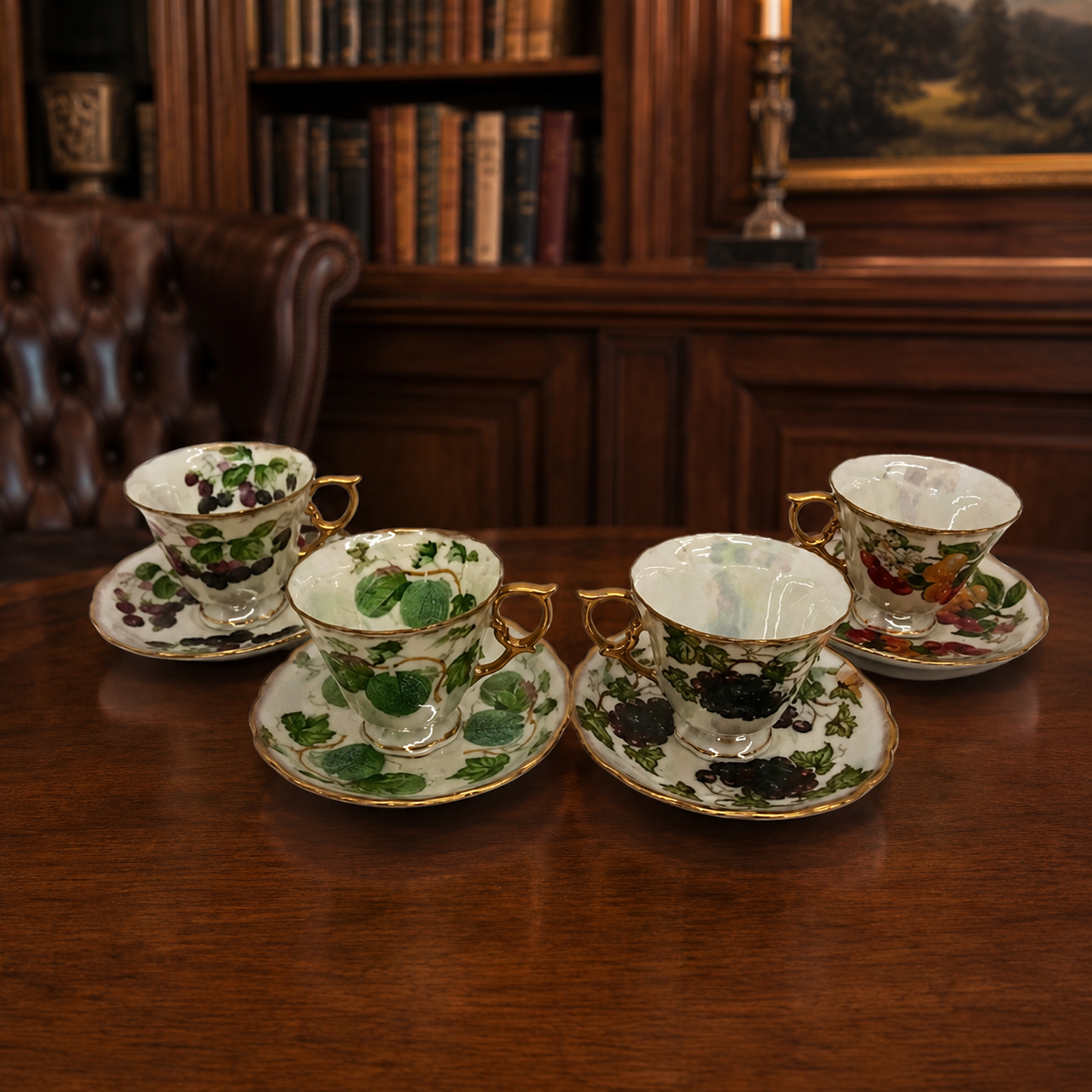 (SOLD) Ucagco Japan Fruit-Themed Tea Cups and Saucers Set of 4