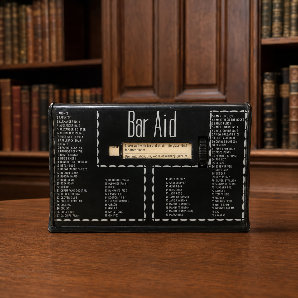 Vintage Bar Aid Drink Recipe Selector, Working Cocktail Guide Barware Display Piece