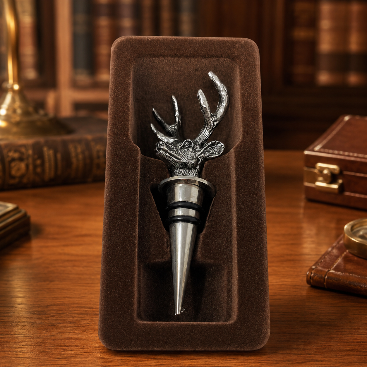 Silver Tone Stag Head Wine Bottle Stopper with Gift Box Barware Bottle Cork
