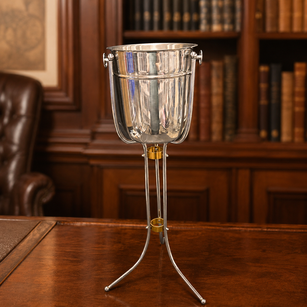 Chrome Ice Bucket with Floor Stand, 2-Piece Set