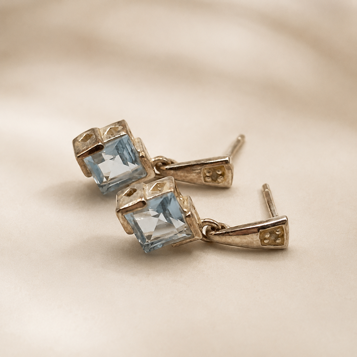 Blue Topaz and Moissanite 925 Sterling Silver Stud Earrings | Faceted Gemstone Pair