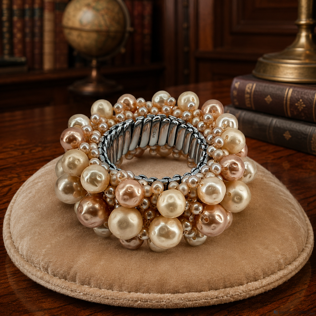 Vintage Cream Faux Pearl and Glass Seed Bead Stretch Bracelet, 91.8g