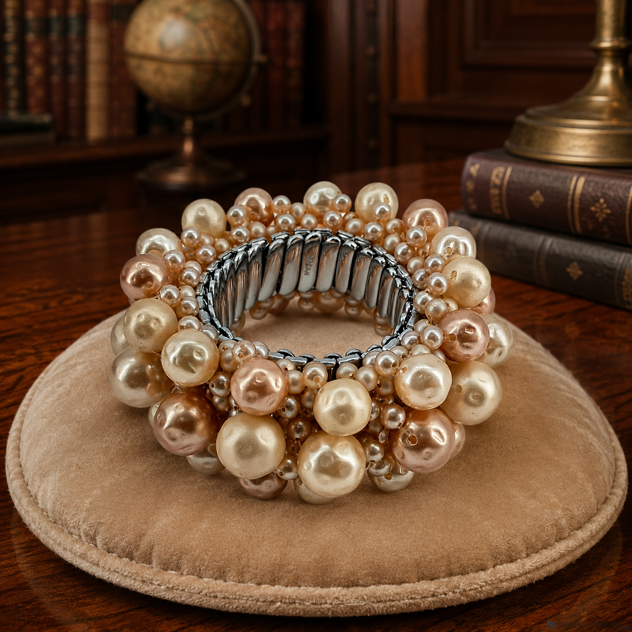 Vintage Cream Faux Pearl and Glass Seed Bead Stretch Bracelet, 91.8g