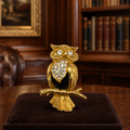 Vintage Swarovski Gold Tone Crystal Owl Brooch Black Enamel Figural Pin
