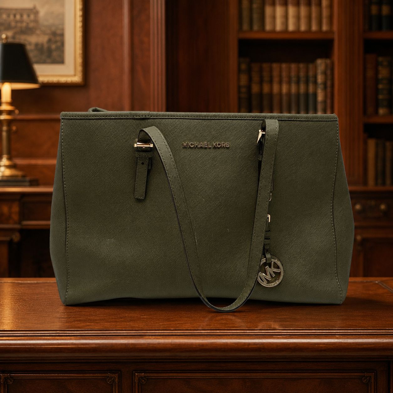 Michael Kors Olive Saffiano Leather Travel Tote