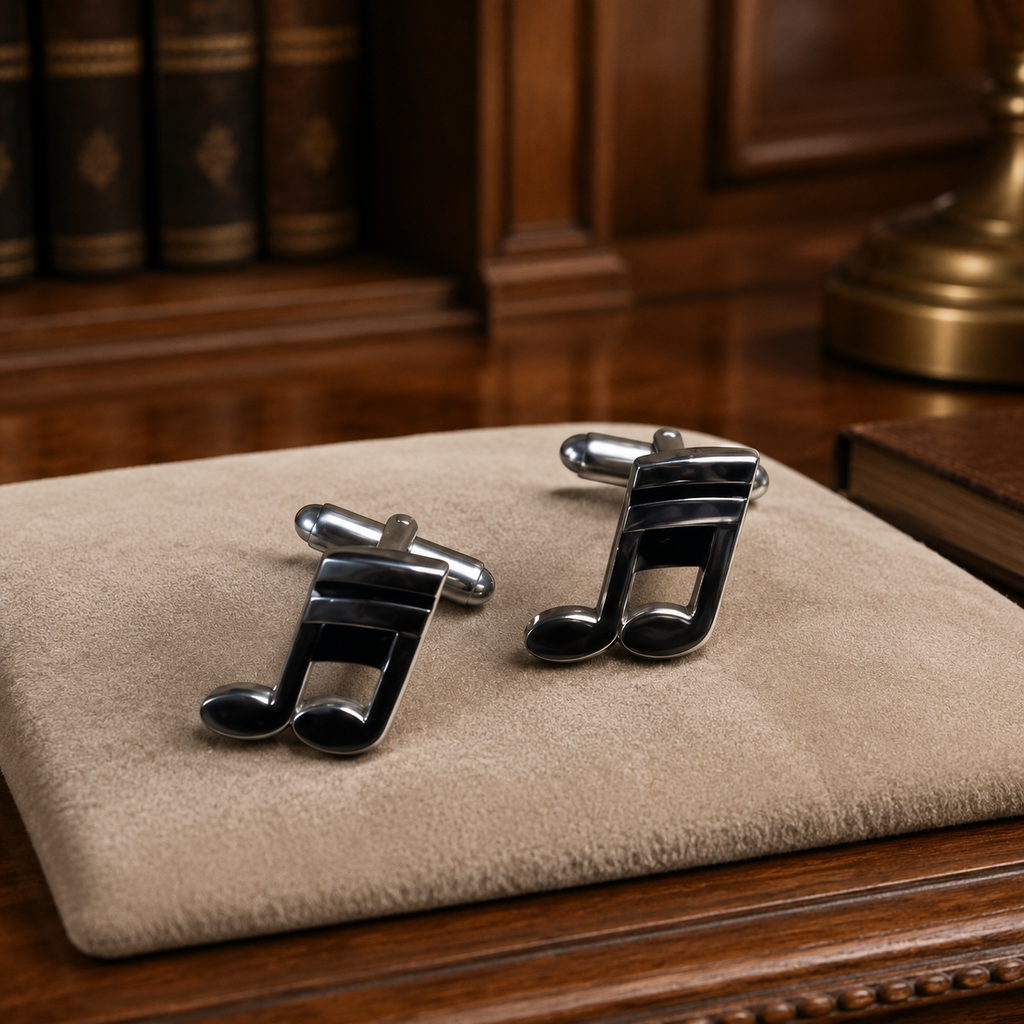 Music Note Cufflinks Silver Tone Musical Theme Toggle Back Jewelry