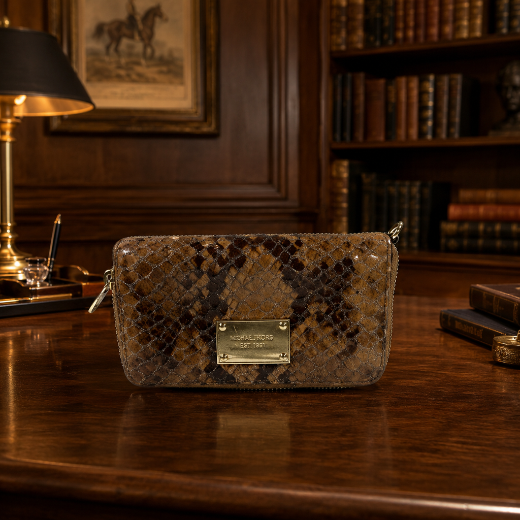 Michael Kors Zip Around Wallet Brown Snake Print[H1402