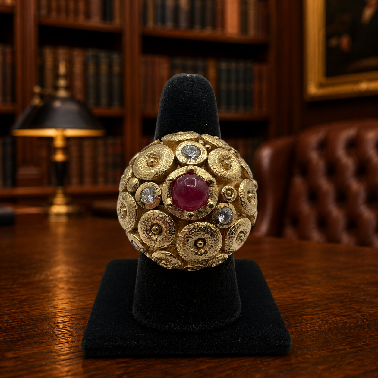 Rivka Friedman China Gold Clad Stone & CZ Domed Statement Ring Size 7.5 (Stone Variant B)