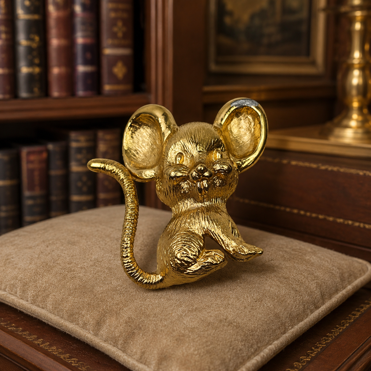 Vintage Crown Trifari Gold Tone Textured Mouse Brooch 5.4g