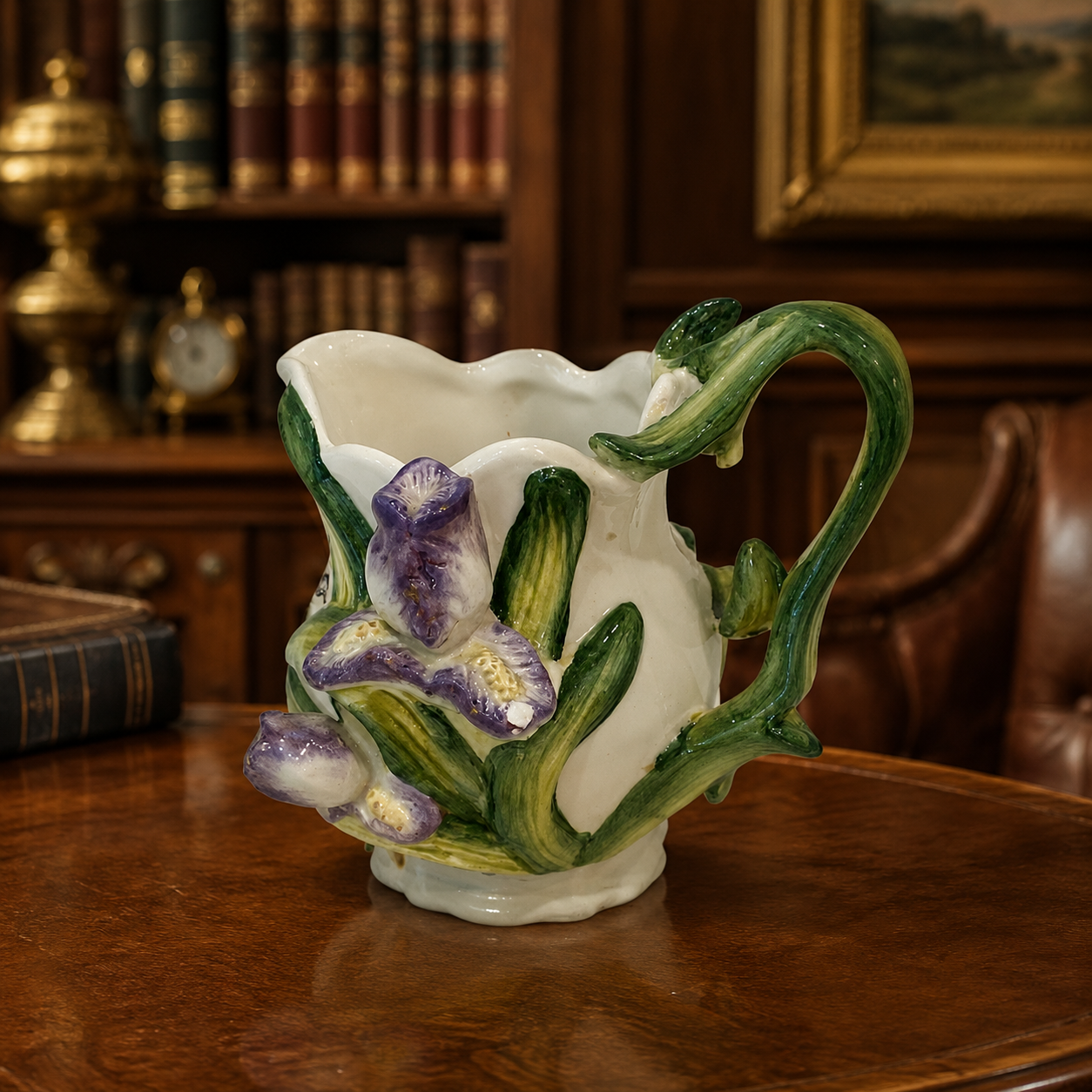 Kaldun & Bogle White Ceramic Creamer with Iris Floral Design