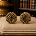 Vintage Swarovski Gold Tone Round Clip Earrings, Crystal Lattice Statement Earrings