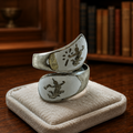 Vintage Siam Sterling White Enamel Niello Mekala Goddess Size 6.75 Wrap Ring