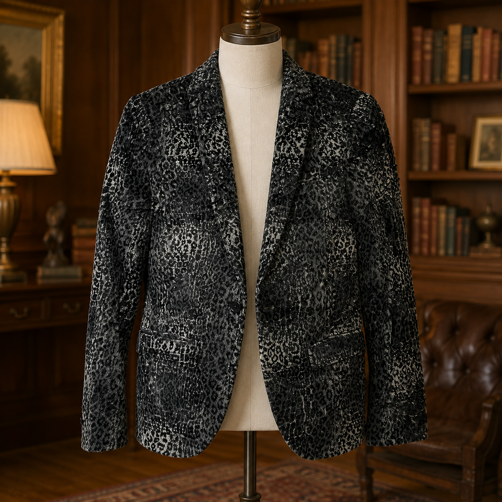 Noose & Monkey Faux Fur Black and Grey Animal Print Blazer