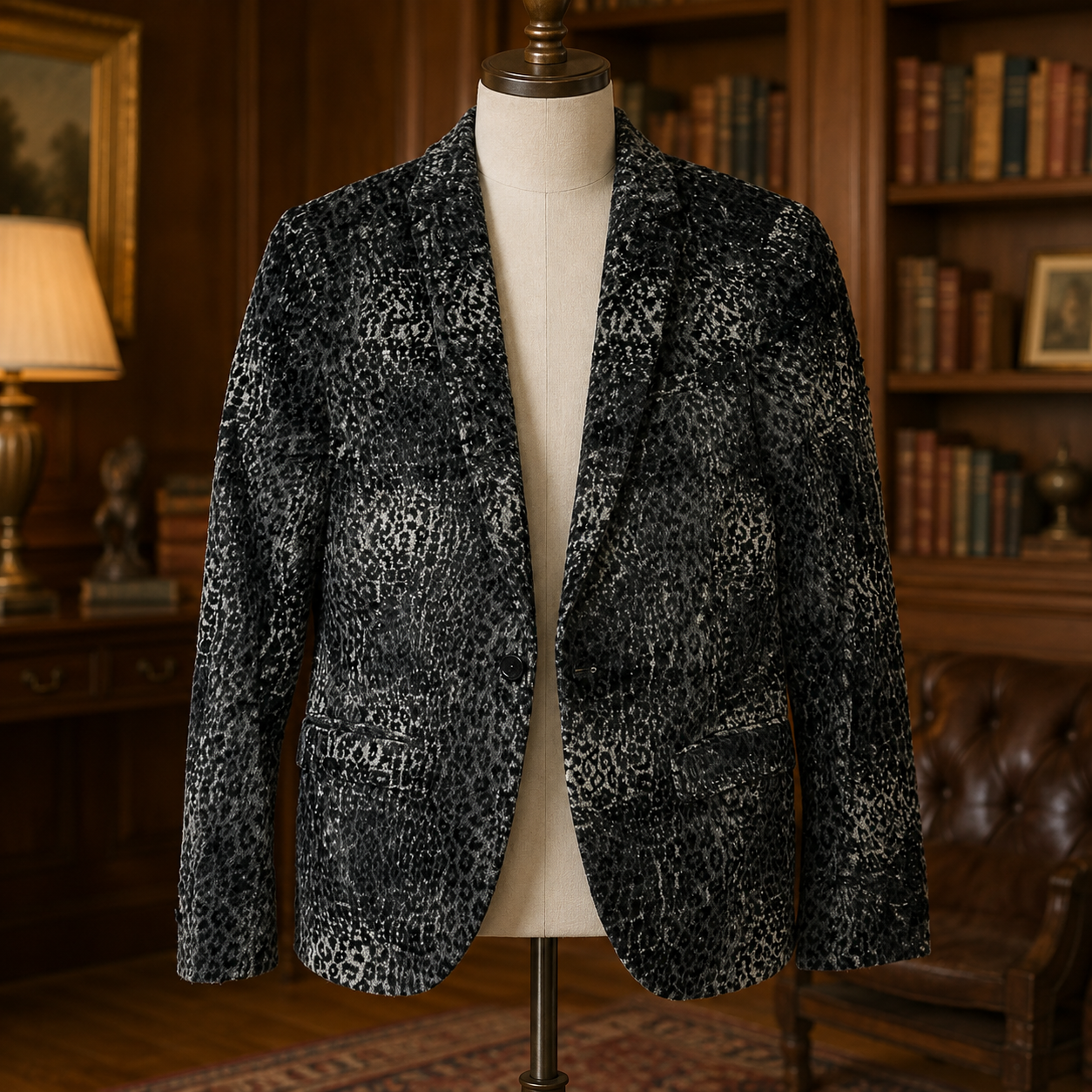 Noose & Monkey Faux Fur Black and Grey Animal Print Blazer