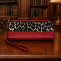 Coach Red Leather and Leopard Print Wristlet Wallet