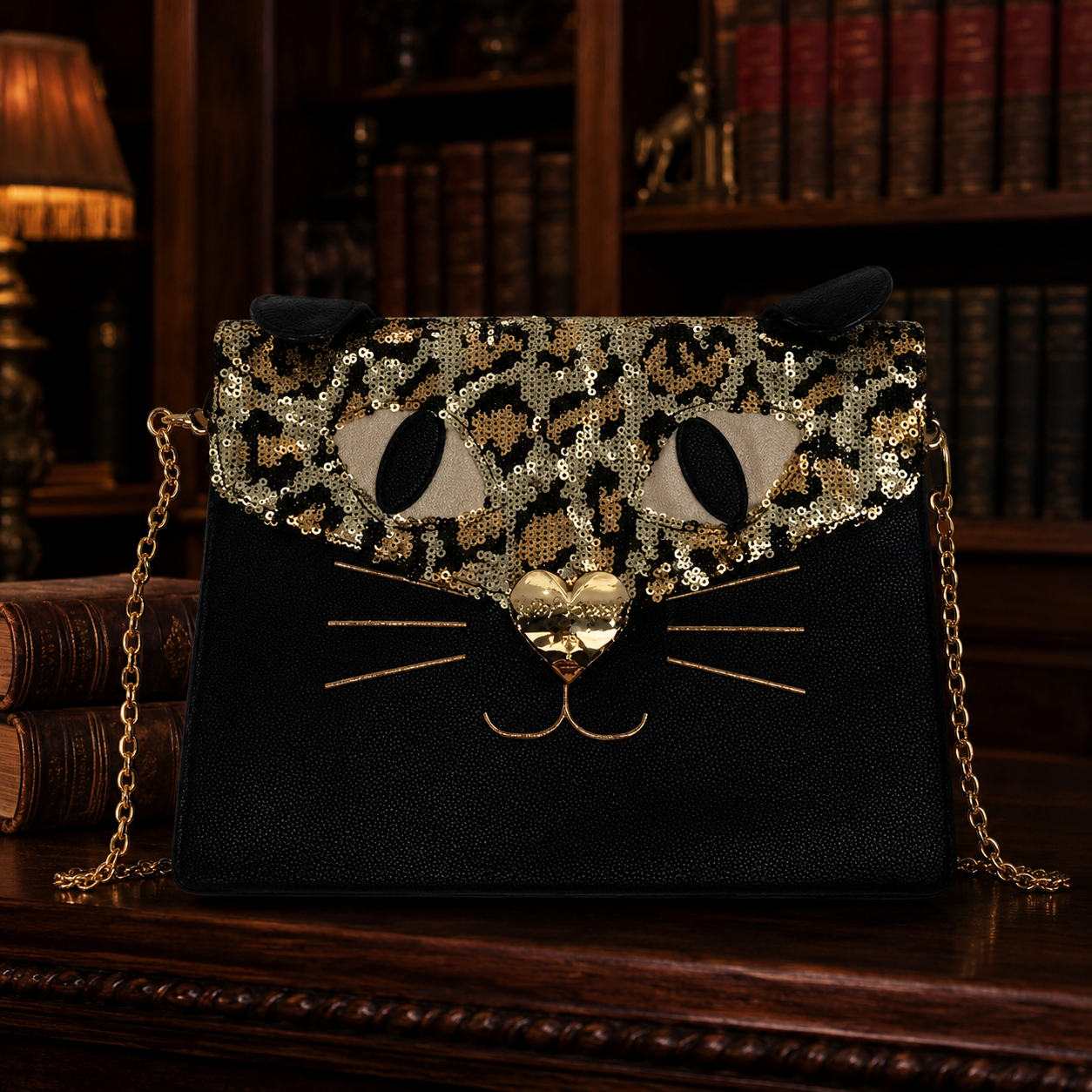 Betsey Johnson Sequin Flat Cat Purse