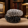 Silver Plate Cubic Zircon White/Dark Blue/Black Pave Wrap Band Sz 9 Ring 12.38g