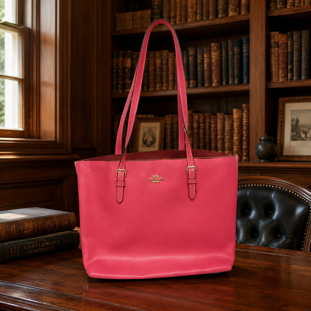Authenticated Coach salmon pebbled leather Mollie tote bag. Zipper is Broken