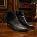 White House Black Market Black Leather/Synthetic Kitten Heel Zip Boots Size 8.5M