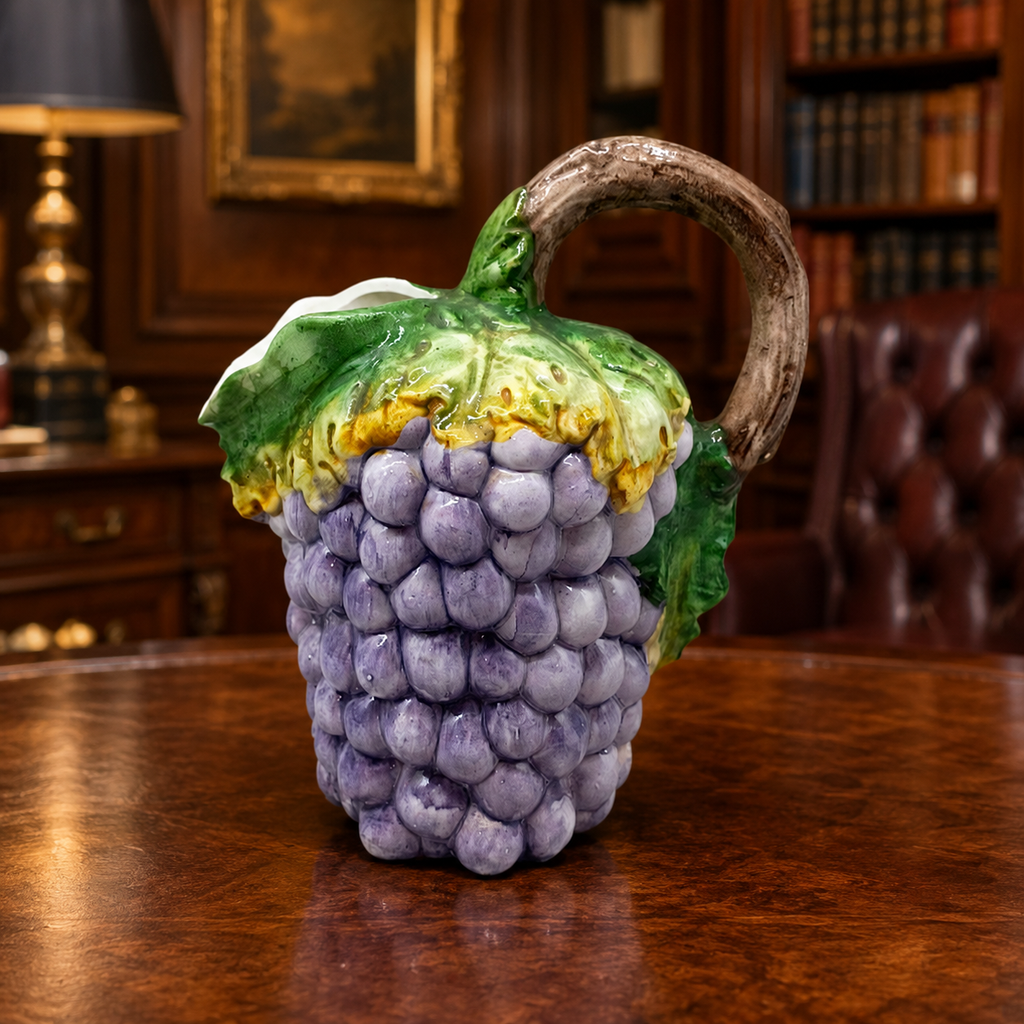 Bassano Italy Purple Grape Cluster Ceramic Pitcher Hand Painted Majolica Style