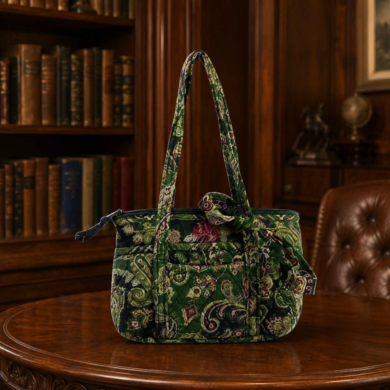 Vera Bradley Green Floral Patterned Handbag Purse