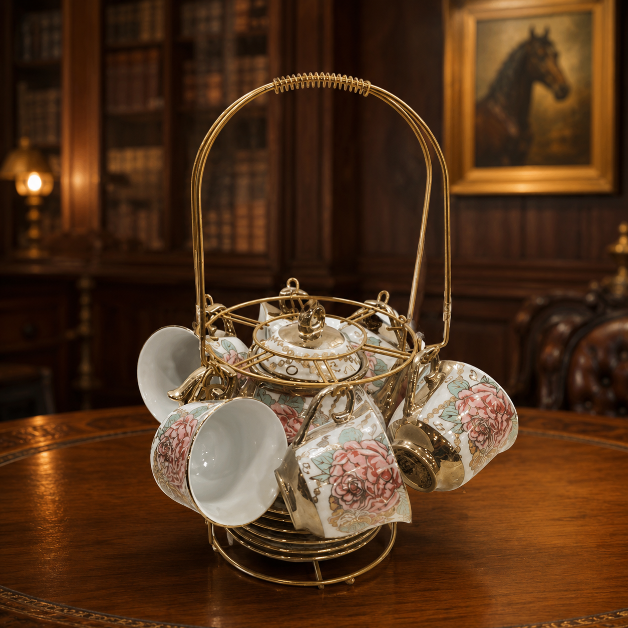 Teapot, Teacups & Saucers with Stand