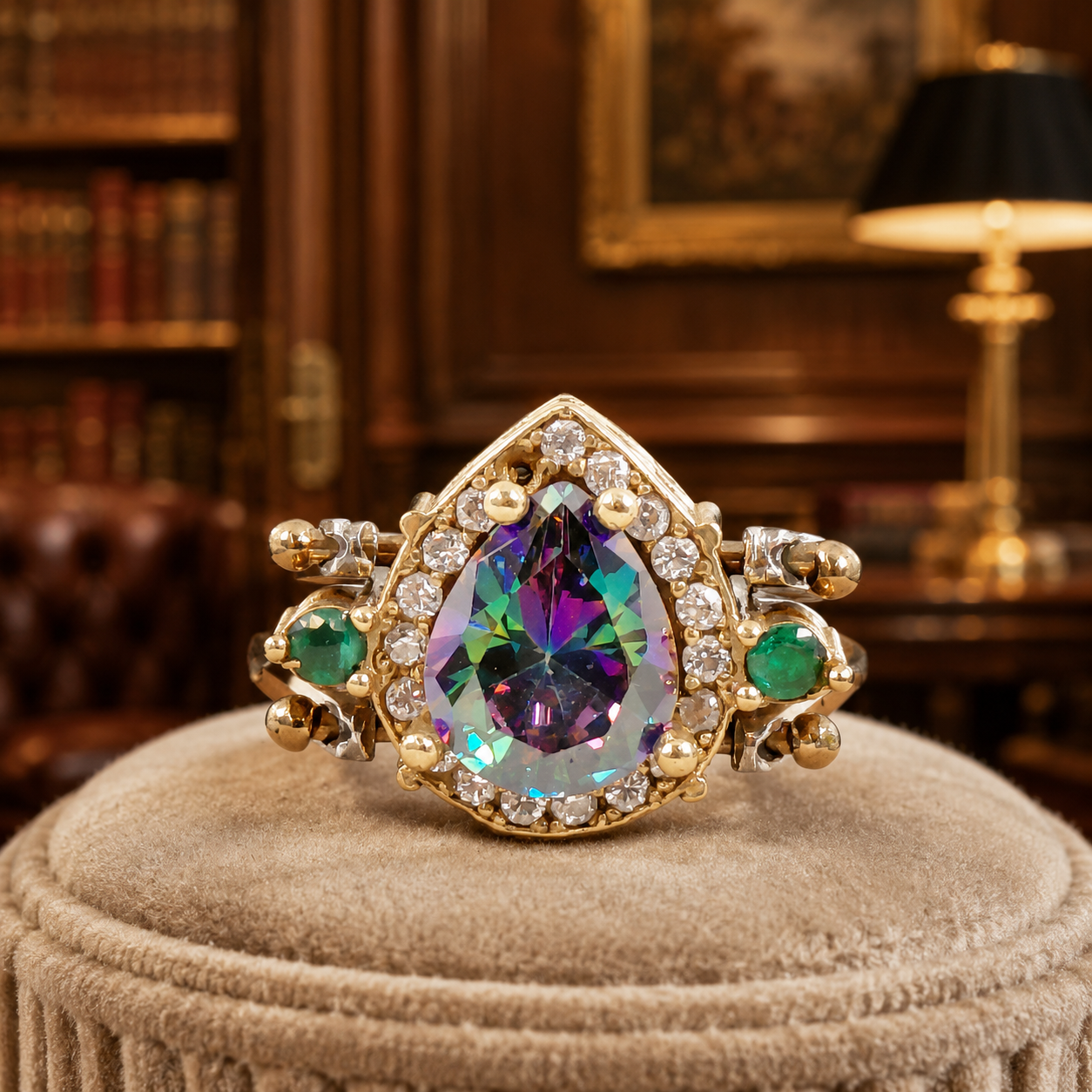 925 Silver Chrysoprase & Mystic CZ Reversible Cocktail Ring Size 7.5 (Missing 1 stone)