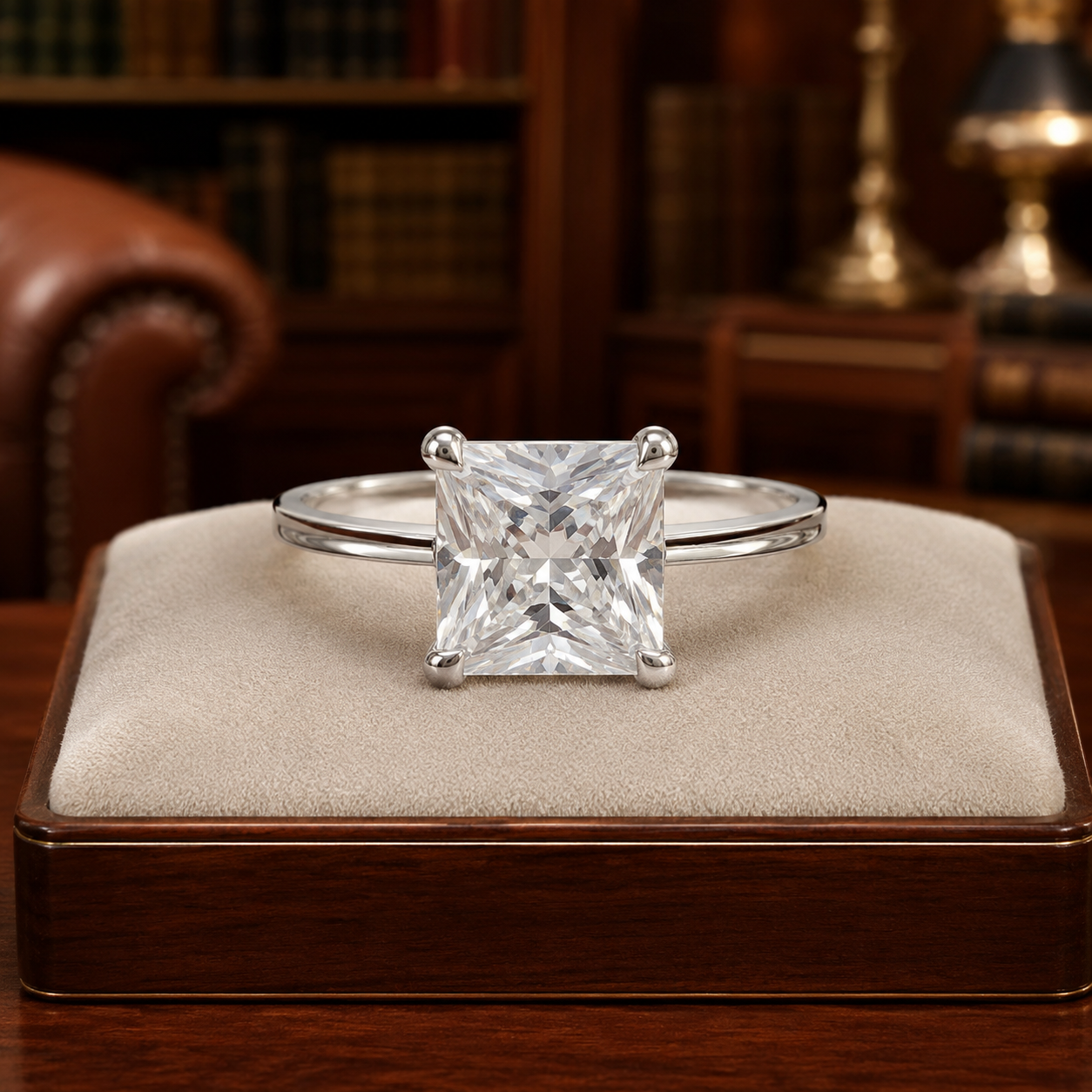 Sterling Silver Cocktail Ring w Rectangle Cut CZ, Size 6.5, 11.3g