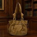 B. Makowsky Tan Leather Hobo Shoulder Bag with Leopard Lining