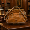 Dooney and Bourke Caramel Brown Leather Satchel Handbag Brass Hardware