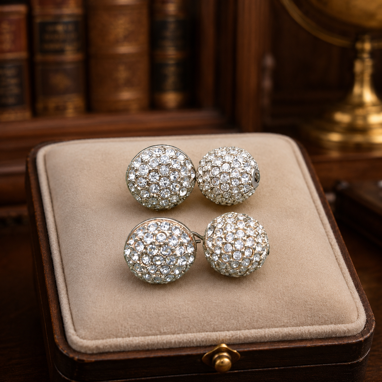 Swarovski Gold Tone Pavé Crystal Button Earrings | Signed Vintage Designer Stud Earrings