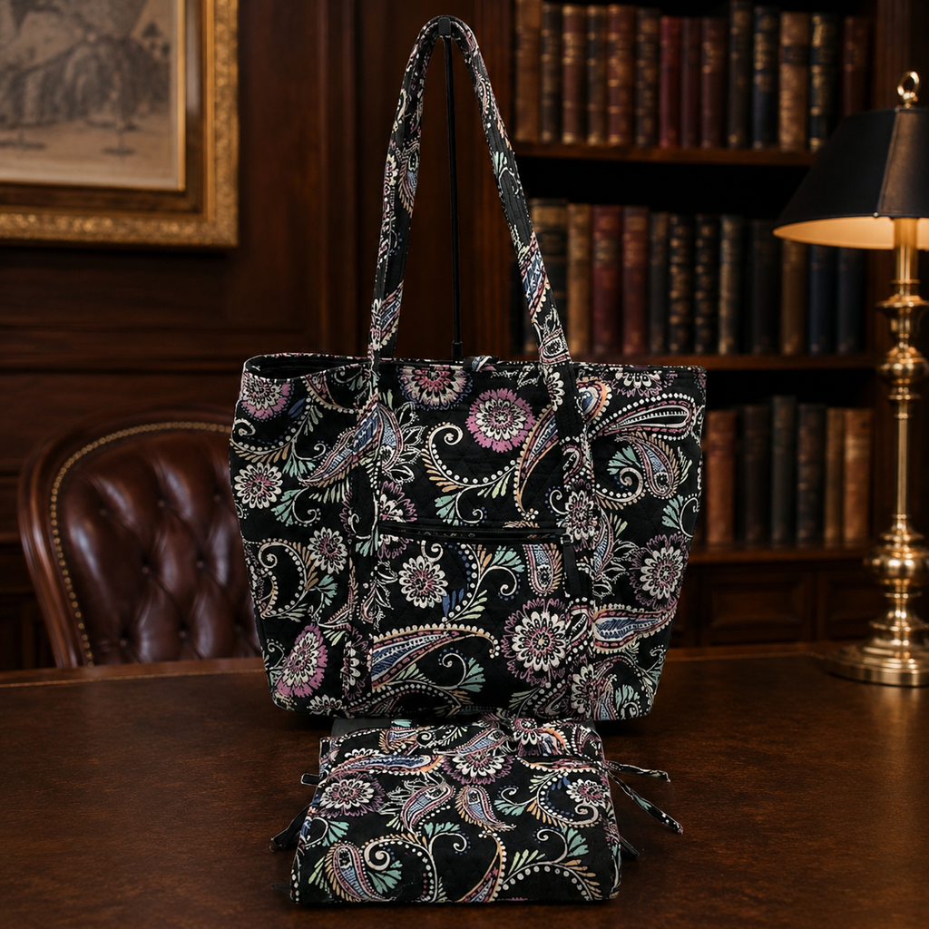 Vera Bradley Bandana Swirl Quilted Tote Bag with Matching Hanging Organizer | Travel Set