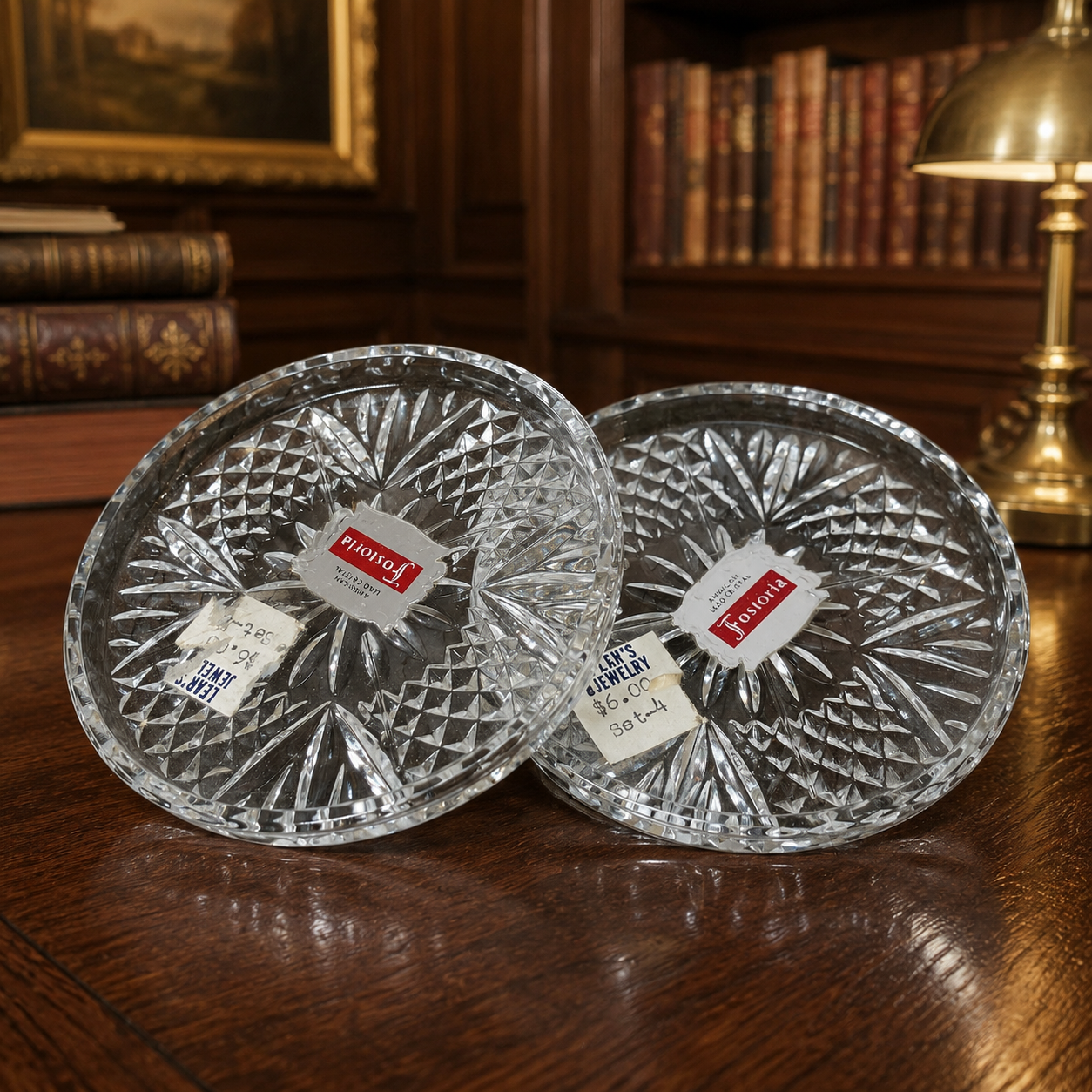 Vintage Luxury Fostoria American Lead Crystal Coaster Lot of 2