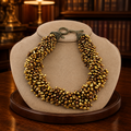 Vintage Gold Tone Faux Pearl Cluster Statement Necklace | Multi-Strand Bib Collar Necklace